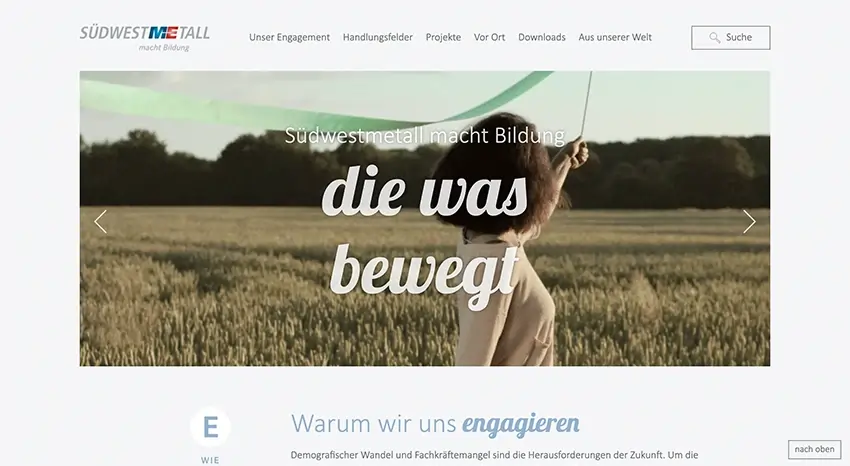 Screenshot Südwestmetall macht Bildung