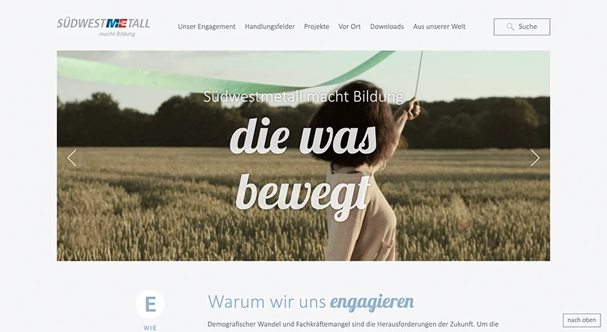 Screenshot Südwestmetall macht Bildung